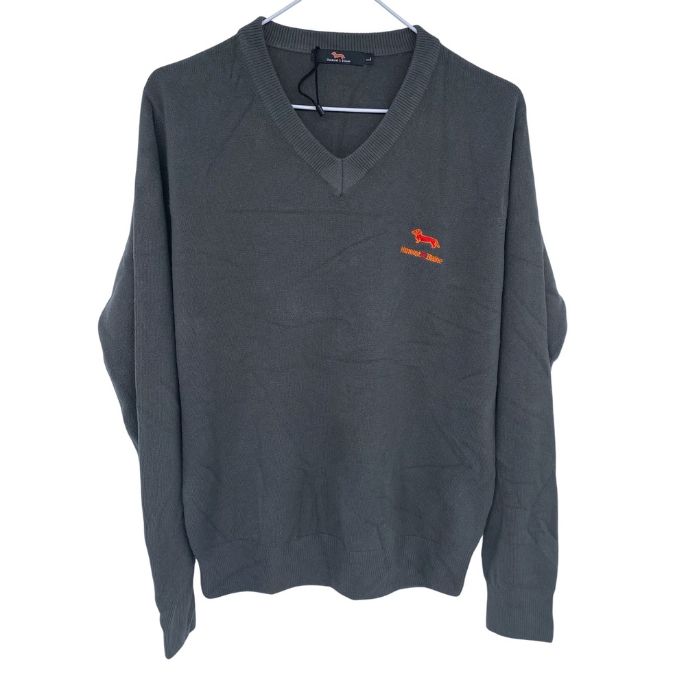 Gray Harmont & Blaine Knit V-Neck Sweater Large Wool Blend Womens